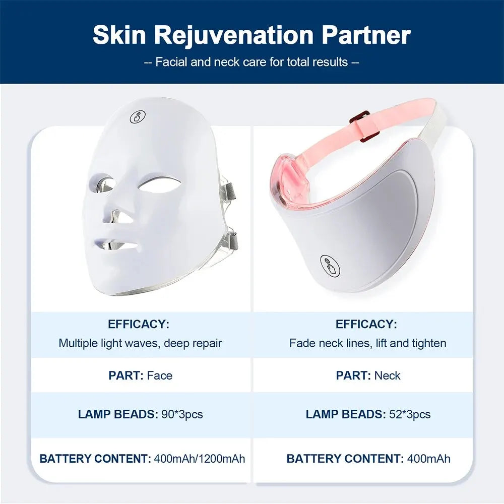 7 Colors LED Facial Mask with Neck Red Light Therapy