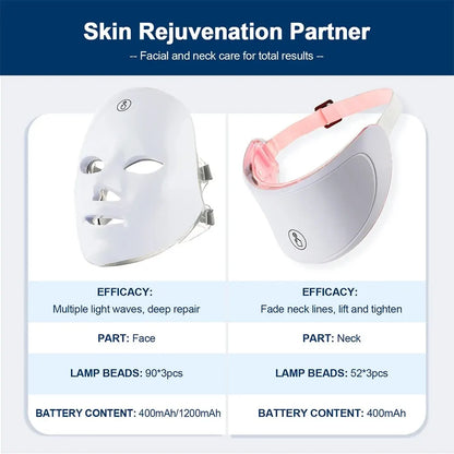 7 Colors LED Facial Mask with Neck Red Light Therapy