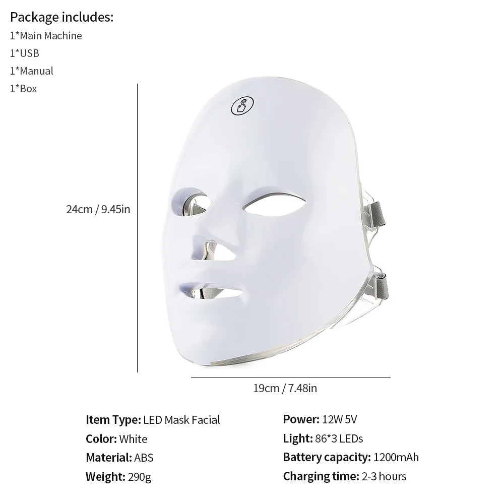 7 Colors LED Facial Mask with Neck Red Light Therapy