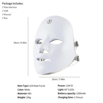 7 Colors LED Facial Mask with Neck Red Light Therapy